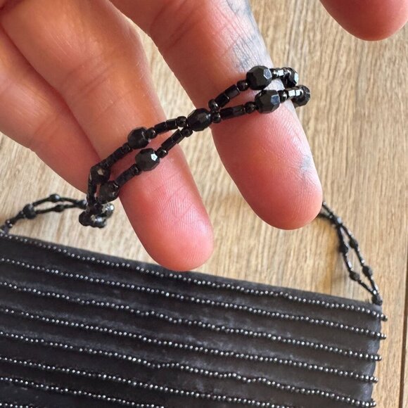 Vintage Y2K GAP Black Beaded Chiffon Satin Whimsigoth Black Tie Evening Mini Bag - Picture 3 of 10